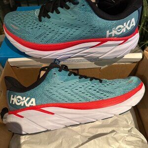 NEW HOKA ONE ONE clifton 8 everyday running shoes REAL TEAL size 7.5B